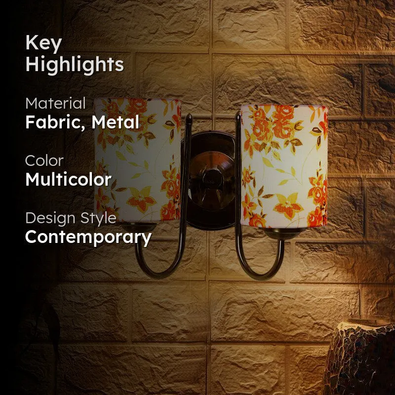 Veda Duo Ibis Floral Cylindrical Fabric & Metal Wall Lamp media 2