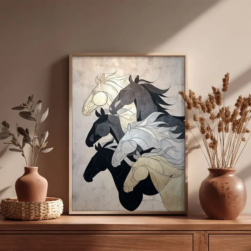Regal Horse Wall Painting With Brown Frame media 5
