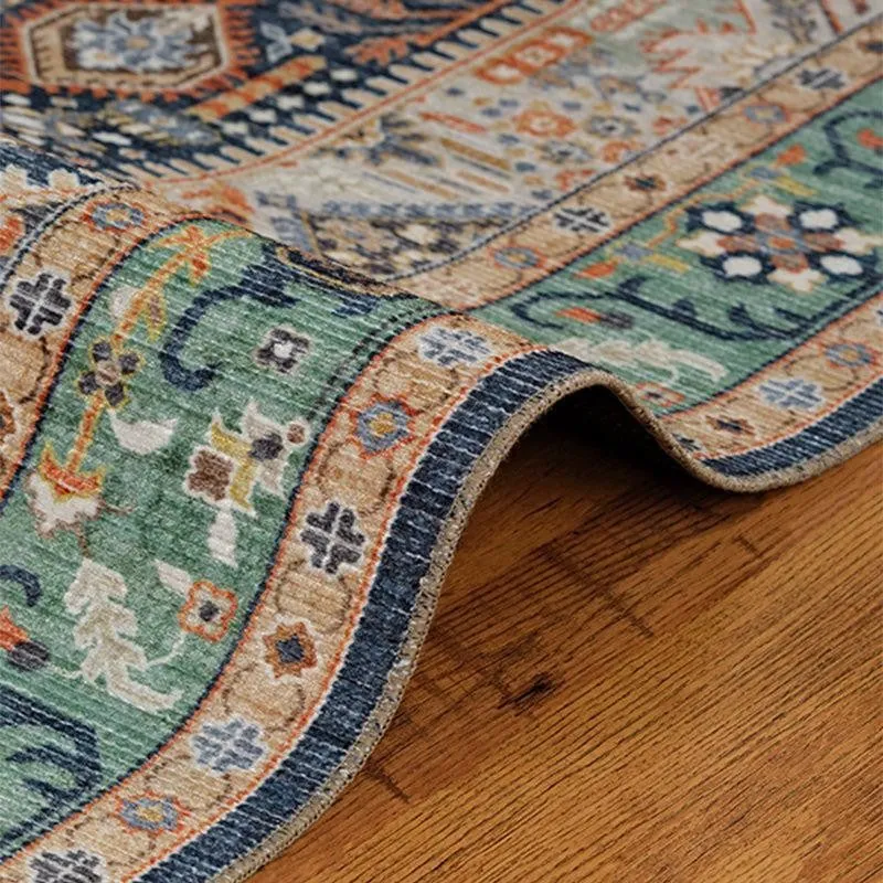 Close-up of carpet corner showing flat woven surface and edge finish