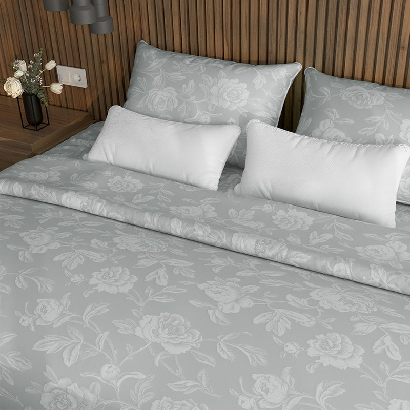 Blooming Rose Jacquard Pillow Cover (Light Grey) - Set Of Two