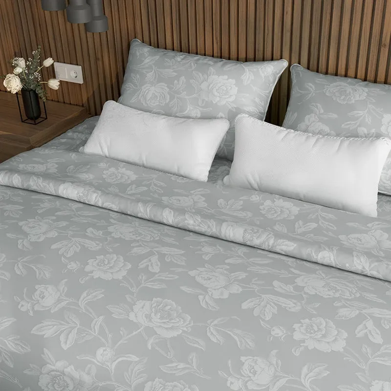 Blooming Rose Jacquard Pillow Cover (Light Grey) - Set Of Two media 1