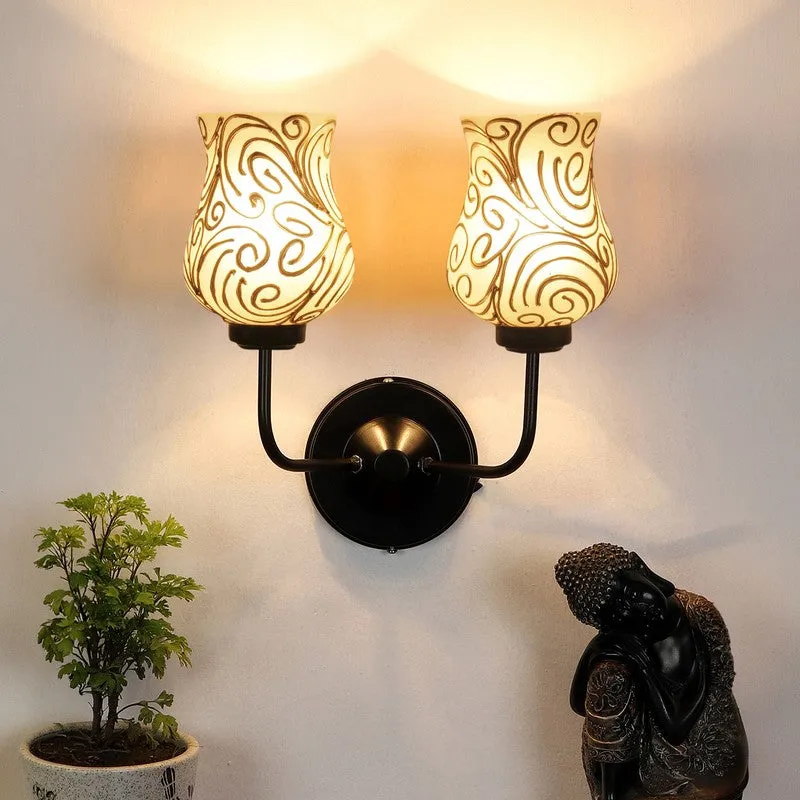 Golden Swirl Twin Tulip Glass Wall Lamp media 4