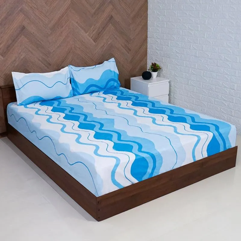 Udva Blue Wave Microfiber Bedsheet - 140 GSM media 1