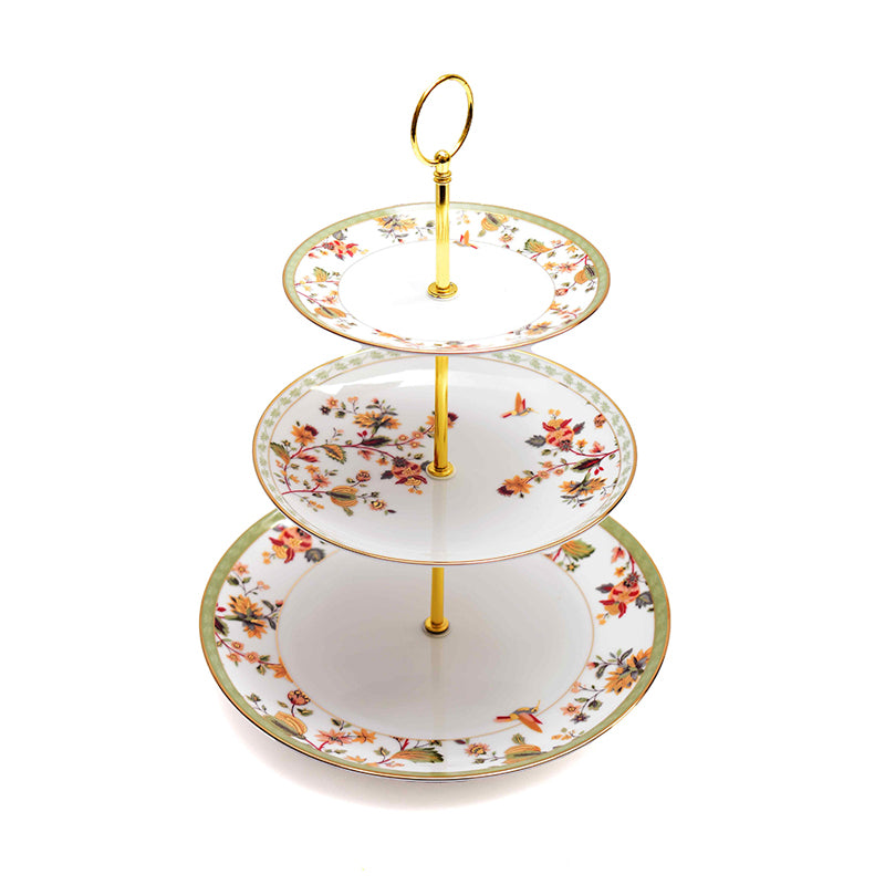 Painted Blooms 3-Tiered Porcelain Dessert Stand