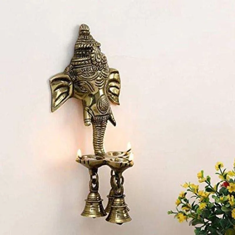 Ganesha Deepak Diya With Bell Wall Hanging media 1