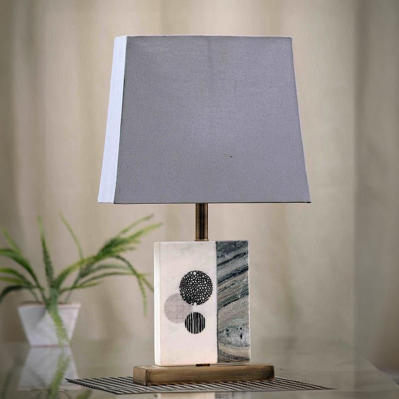 Blaze Printed Fabric Table Lamp With Marble & Brass Base - Grey,White media 3