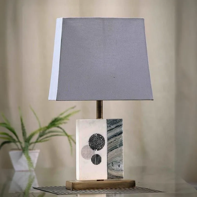 Blaze Printed Fabric Table Lamp With Marble & Brass Base - Grey,White media 3