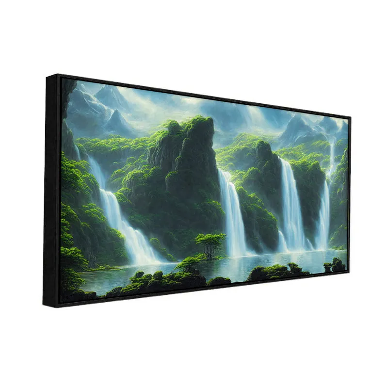 Emerald Isle Waterfalls Landscape Canvas Wall Painting With Frame - Black media 3