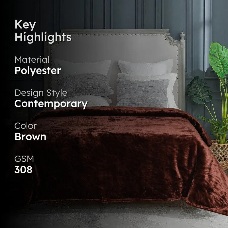 Sarva Polyester Solid Blanket - Brown media 2