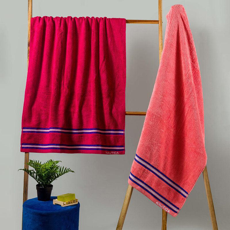 Nautica Dove Down Cotton Towel Set (Burgundy & Coral) - Set Of Two media 3