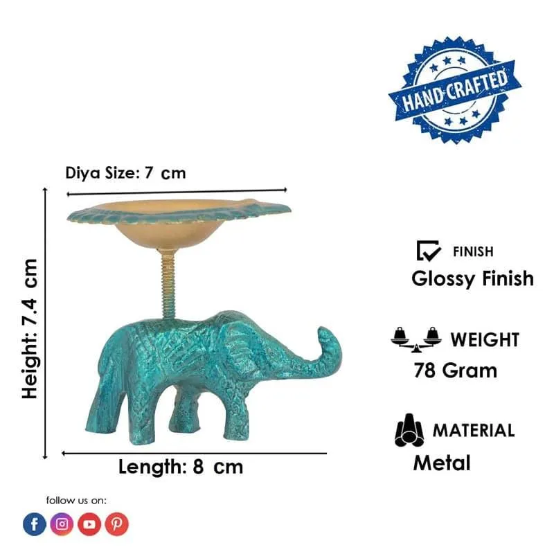 Single elephant tealight holder shown in blue-green with glossy finish