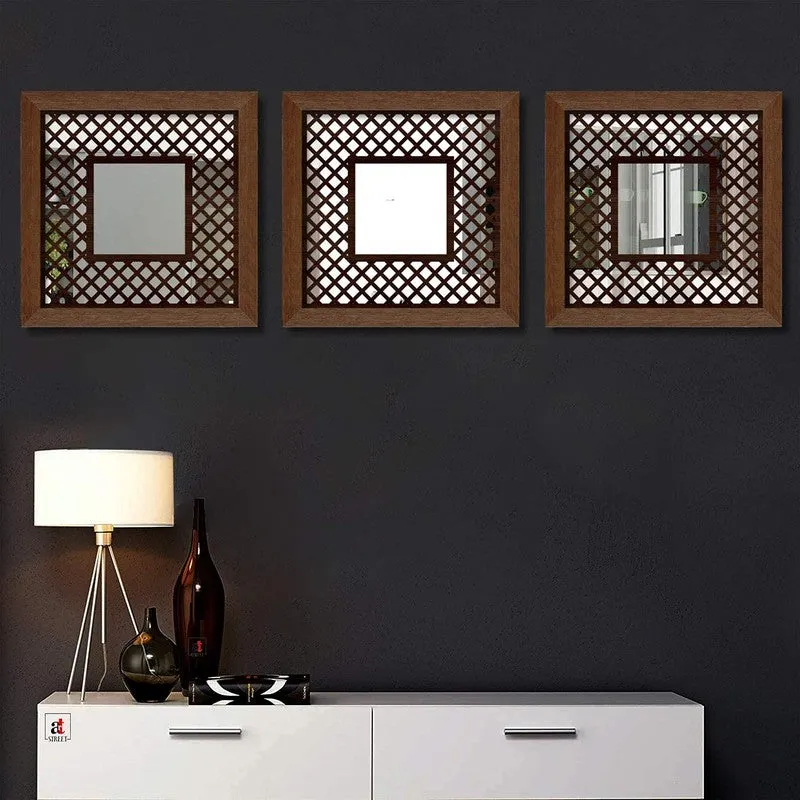Gleamira Wall Mirror With Wooden Frame - Set Of Three media 1