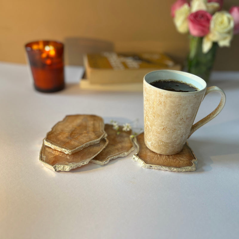 Silasa Handcrafted Crystal Agate Coaster (Brown) - Set Of Four media 4