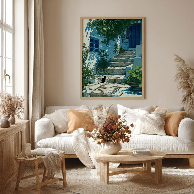 Coastal Village Canvas Wall Painting - Brown Frame media 4