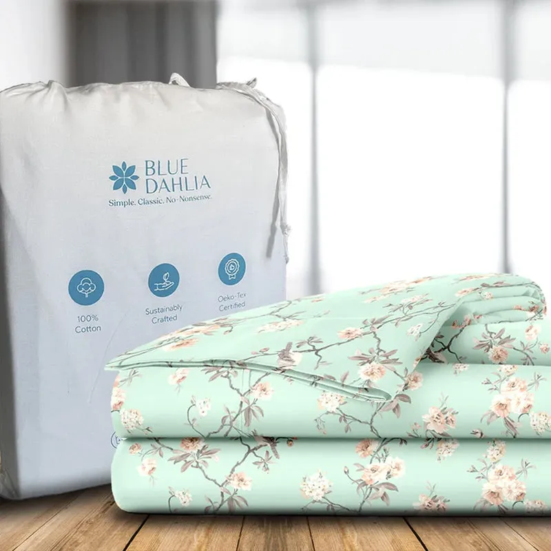 Cherry Blossom Printed Cotton Duvet Cover - Green media 8