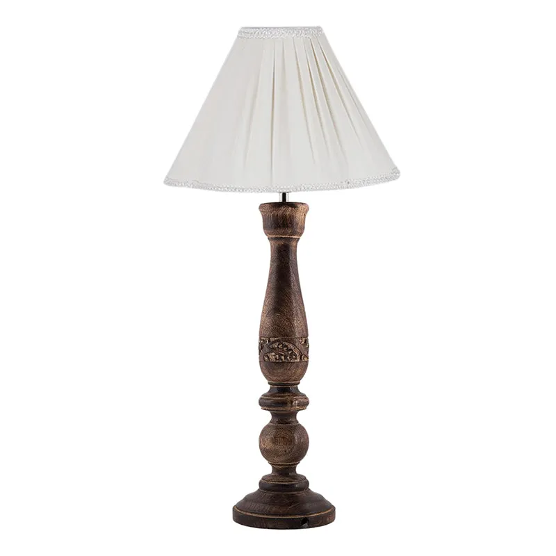 Nihara Nila Wooden Fabric Table Lamp - Beige,Brown media 3