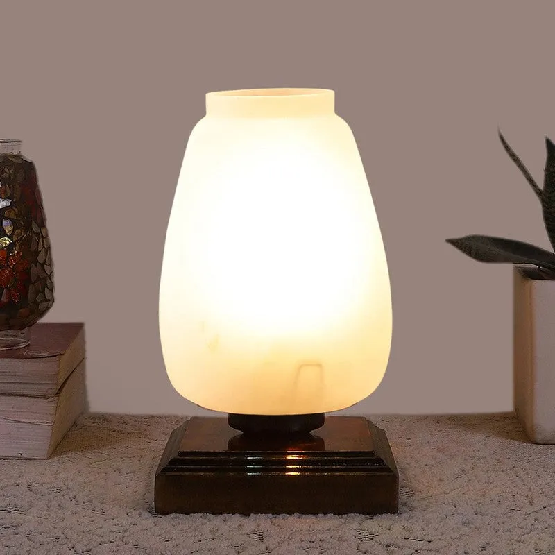 Auriora Glass Table Lamp With Wooden Base - White media 3