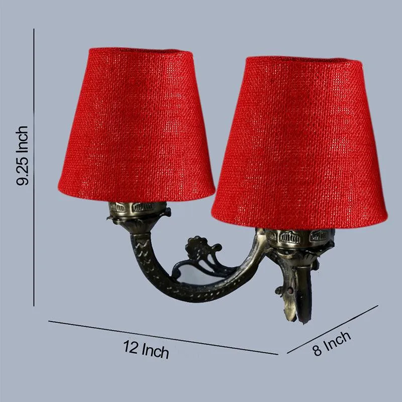 Vintage Conical Duo Fabric & Metal Wall Lamp - Maroon media 4