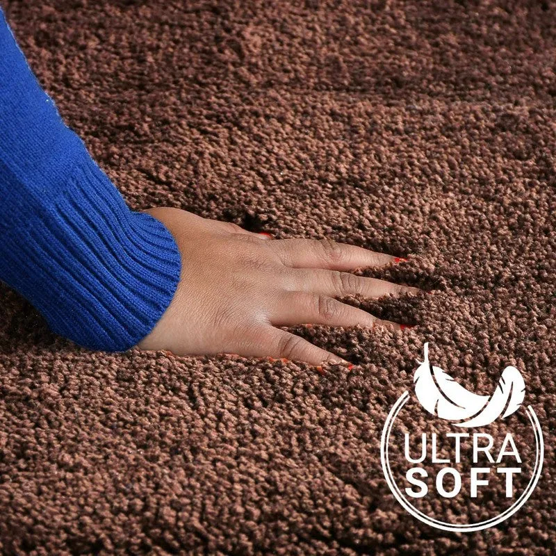 Close-up of the soft brown textured bath mat surface