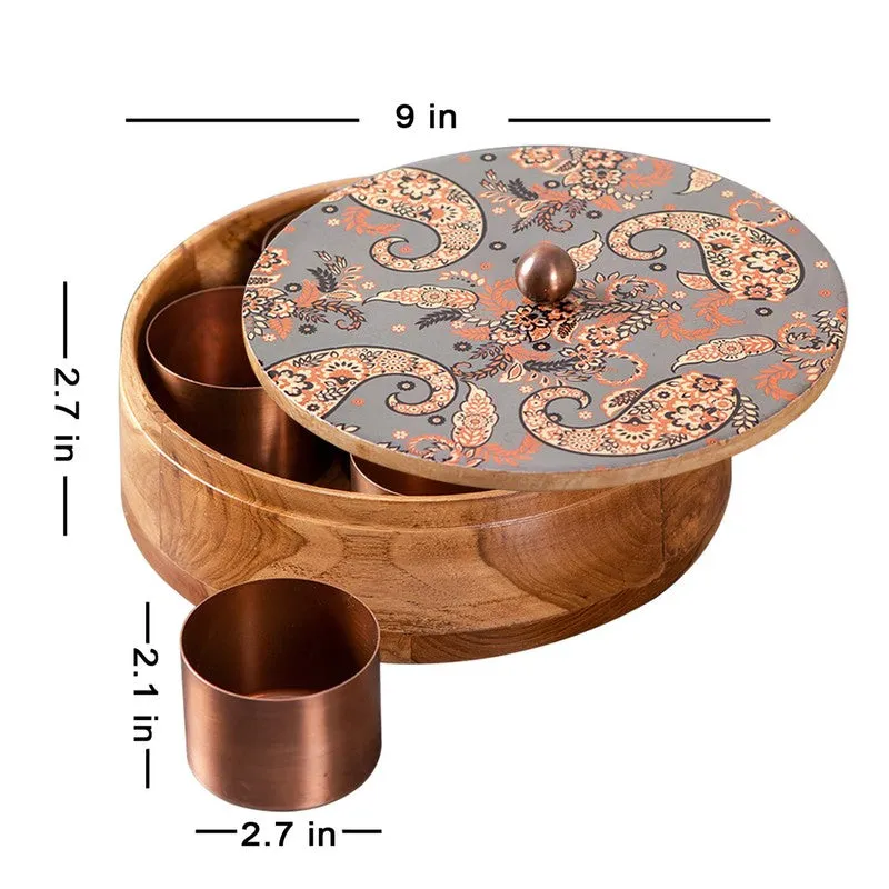 Clayra Teak Wood Round Masala Box - Three Piece Set media 7