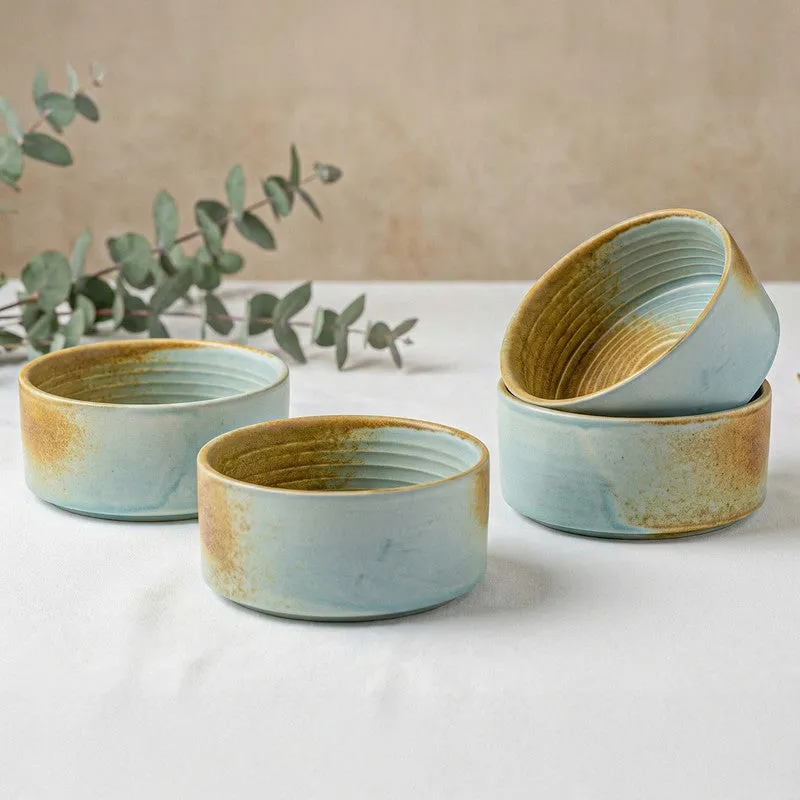 Whimsi Ceramic Soup Bowls (280 mL Each,Blue,Brown) - Set Of Four media 1