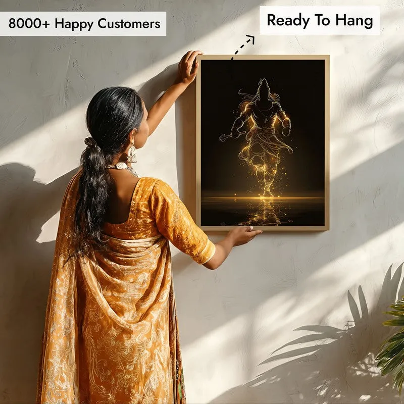 Golden Aura Mahadev Archival Paper Wall Art - Natural Brown Frame media 7