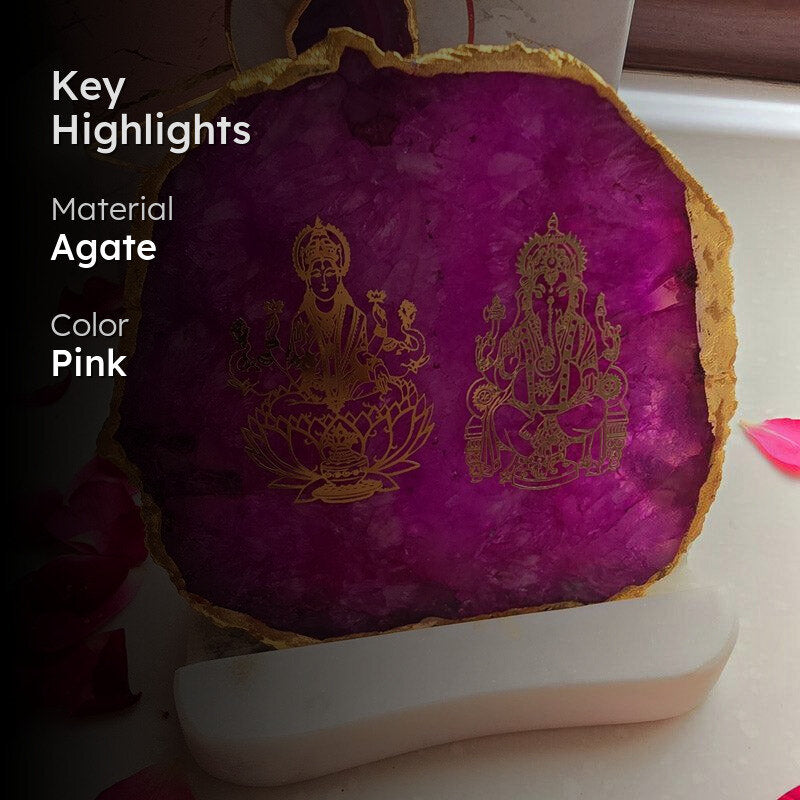 Festive Ganesha Laxmi Tealight Candle Holder - Pink media 2