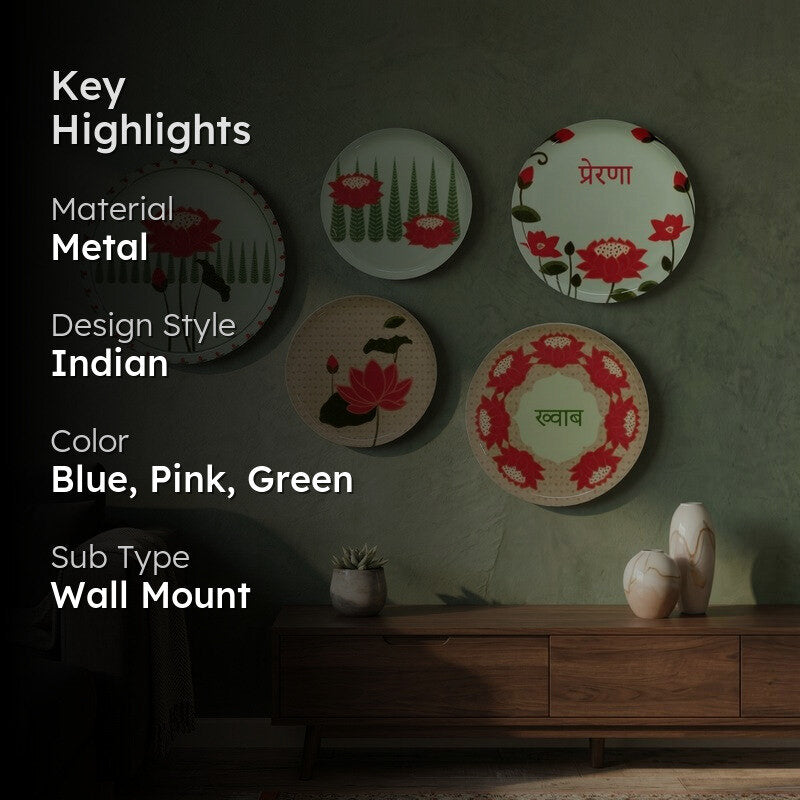 Lotus Harmony Metal Wall Plates - Set of Five media 2