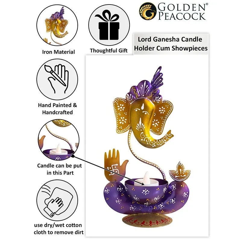 Vigneshwara Handpainted Tea Light Candle Holder - Violet media 3