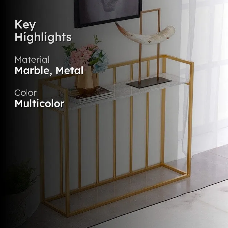 Hallway Metal Console Table with Marble Top - Large media 2