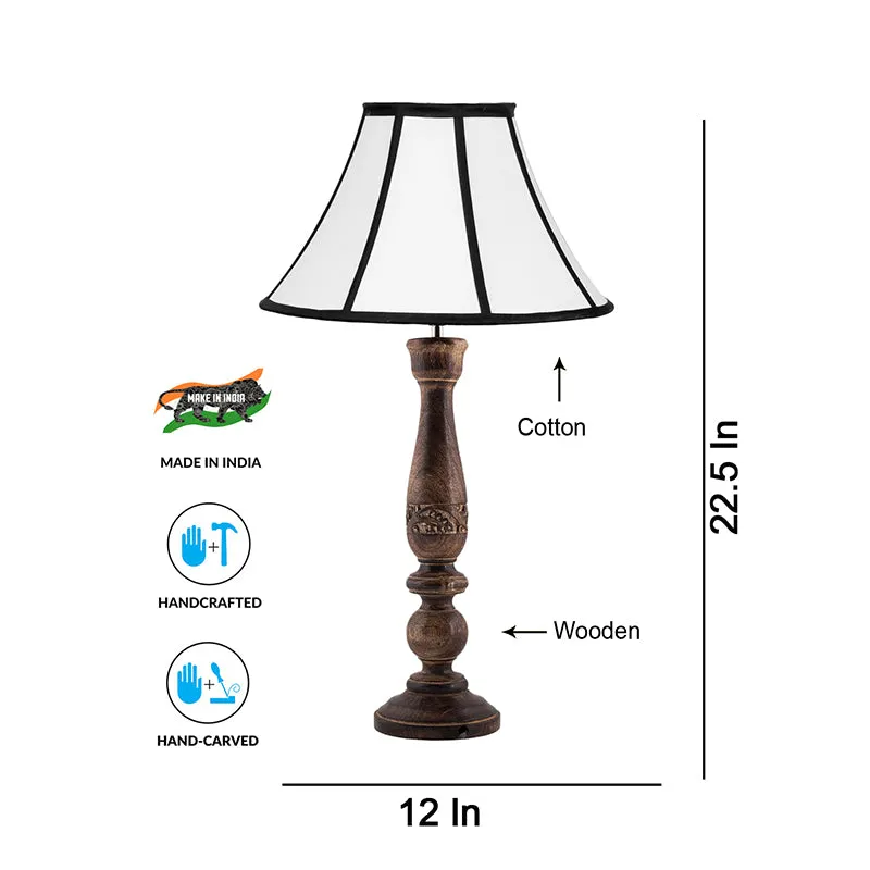 Nihara Diya Wooden Fabric Table Lamp - White,Brown media 4