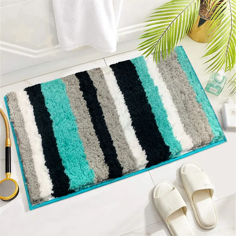 Strip Soft Microfiber Bath Mat - Aqua Blue media 3