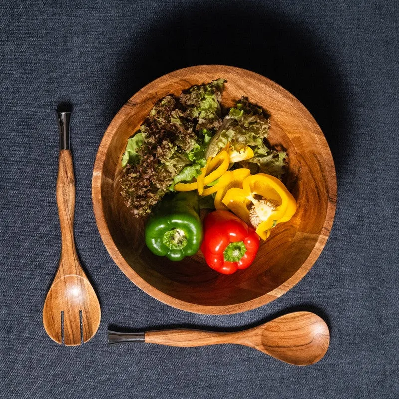 Rustic Distress Wood Salad Bowl with Serving Spoons (1750 mL) - Three Piece Set media 4