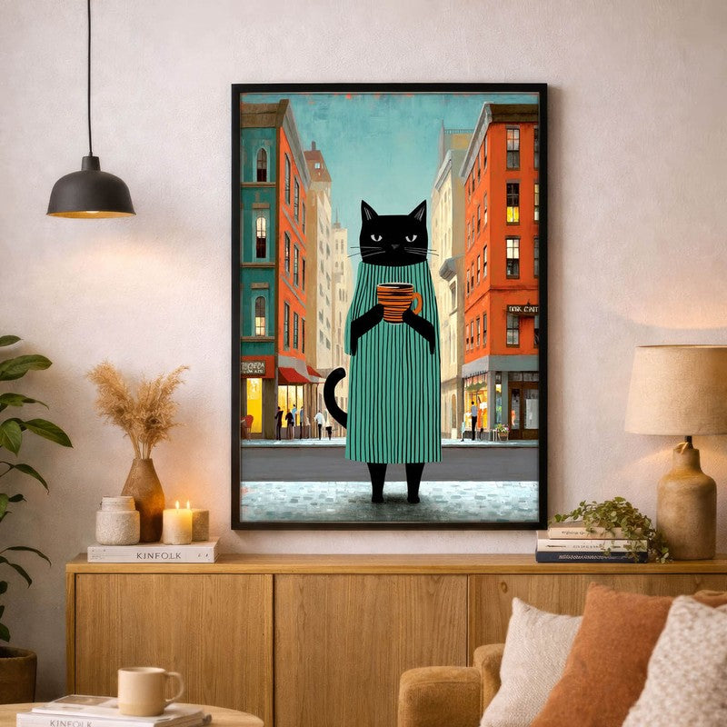 Downtown Brew Cat Wall Painting With Frame
