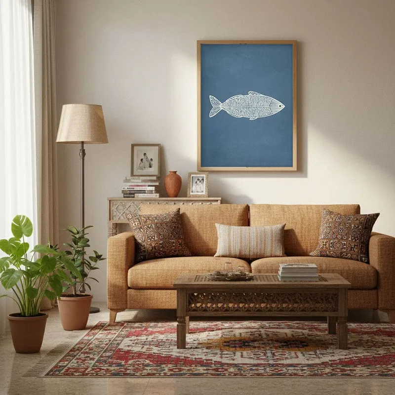 Minimal Fish Artwork Canvas Wall Painting With Brown Frame media 4
