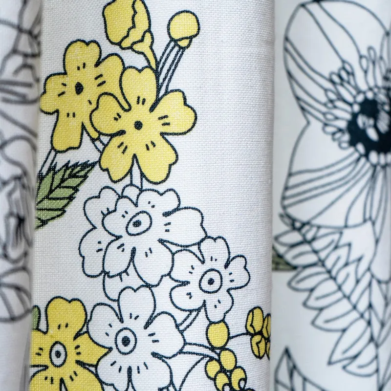 Yellow Forest Canopy Cotton Room Darkening Curtains with bird and nature print, fabric detail