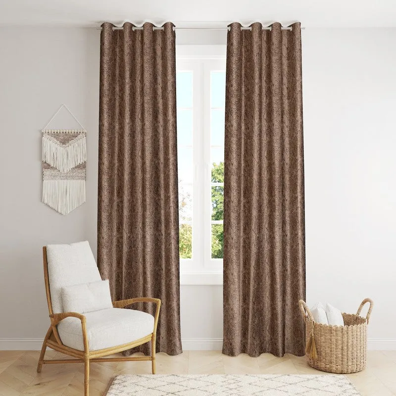 SoftFall Printed Curtains (Coffee) - Set Of Two media 1