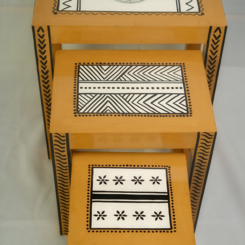 Nirva Hand Painted Mango Wood Stool - Set Of Three media 6