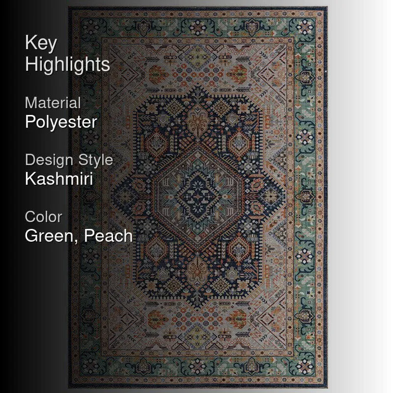 Noah Ethnic Polyester Carpet - Green & Peach - 2