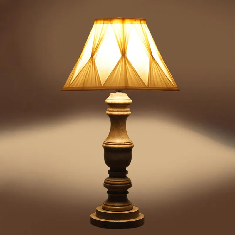 Pleatra Pinch Carve Wooden Table Lamp - Ivory,Brown media 5
