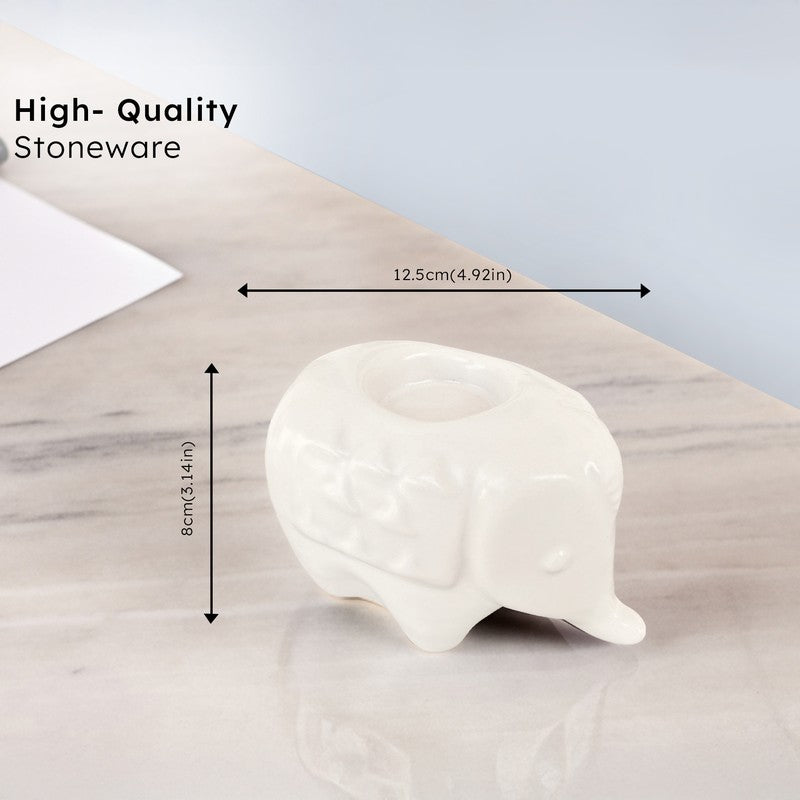 Ebony Elephant Ceramic Tea Light Candle Holders (White) - Set Of Two media 7
