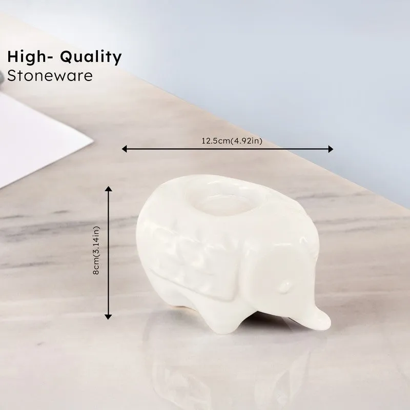 Ebony Elephant Ceramic Tea Light Candle Holders (White) - Set Of Two media 7