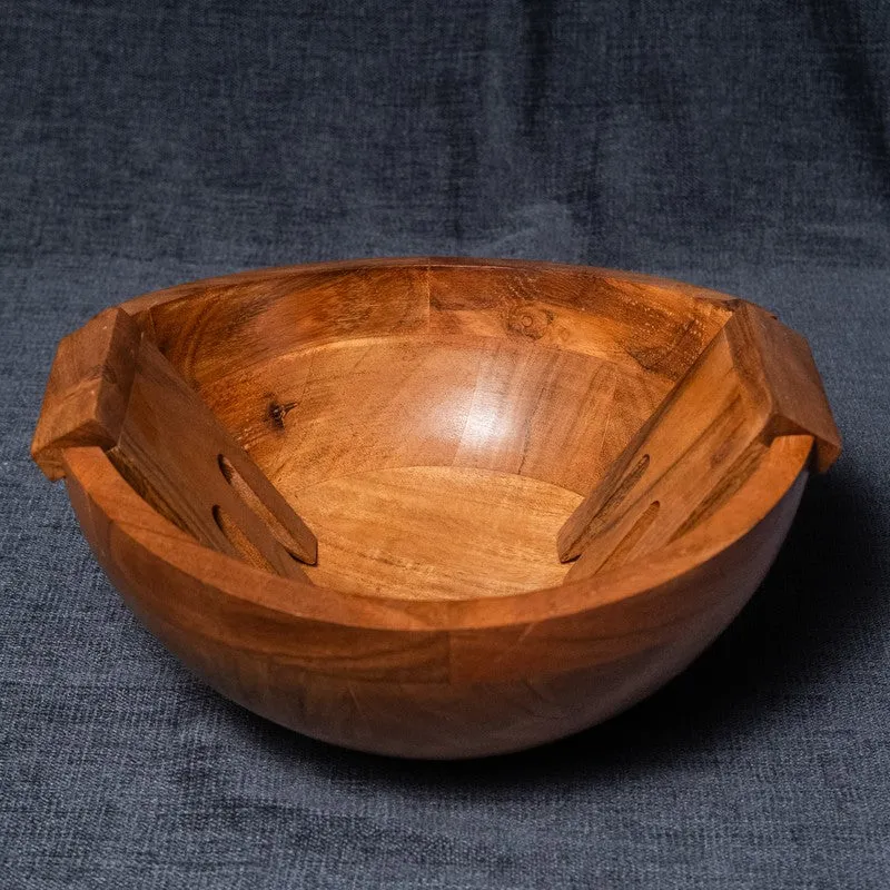 Artisan Carved Wood Salad Bowl With Hands (750 mL) - Three Piece Set media 6