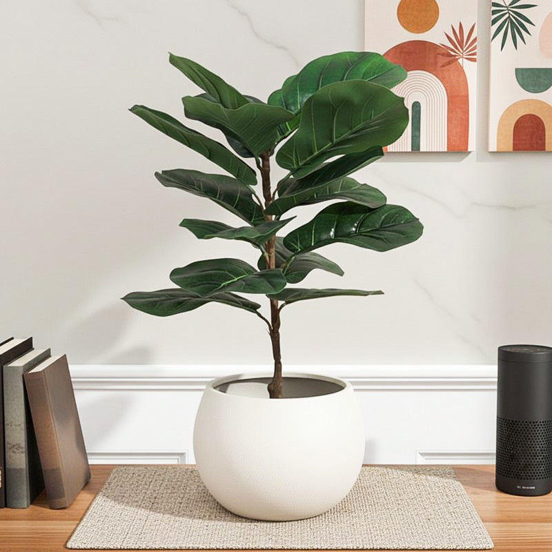 1.4 ft Leafique Artificial Fiddle Leaf Plant With Black Fiber Pot - 1.38 Feet