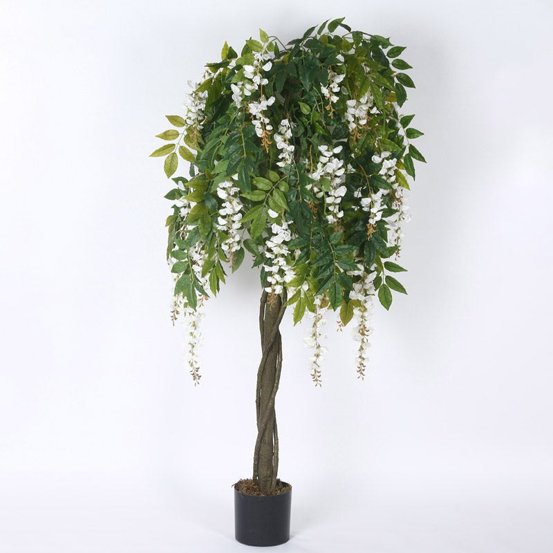 Faux Realtouch White Wisteria Tree With Black Plastic Pot - 5.9 Feet media 4