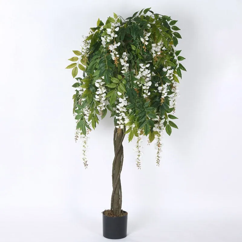 Faux Realtouch White Wisteria Tree With Black Plastic Pot - 5.9 Feet media 4