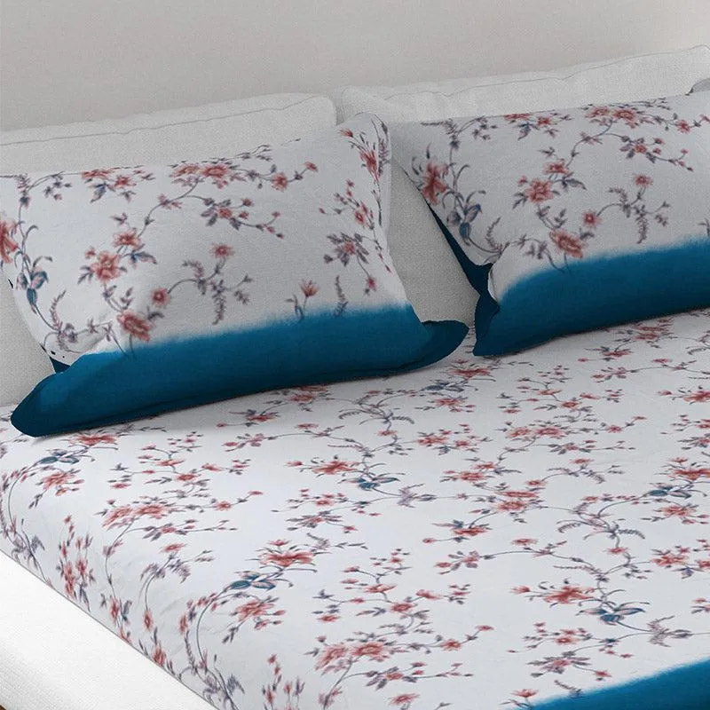 Bliss Percale Floral Cotton Bedsheet (Blue) - 400 TC media 3