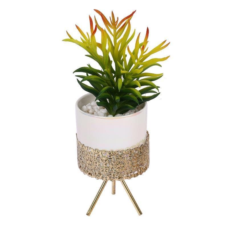 Faux Senecio In Ceramic Pot With Tripod - 25.5 cms media 3