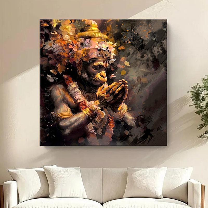 Devout Hanuman Poly Canvas Wall Painting