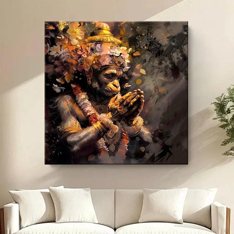 Devout Hanuman Poly Canvas Wall Painting media 1